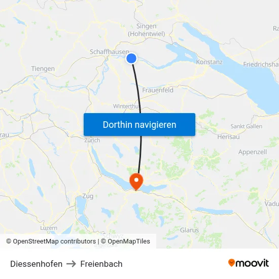 Diessenhofen to Freienbach map