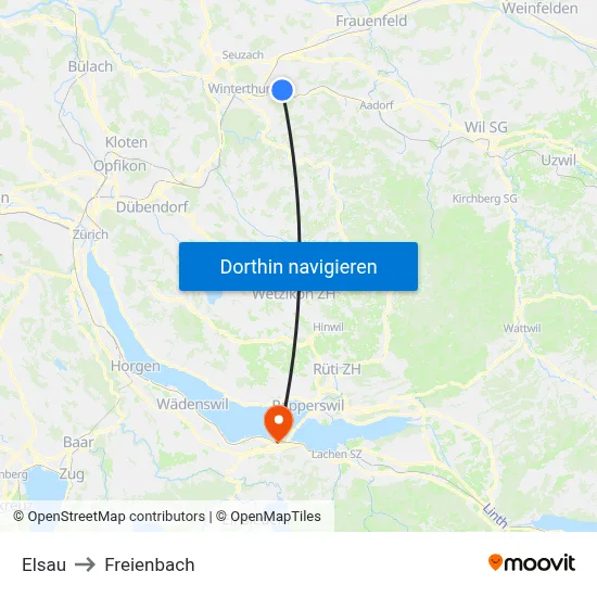 Elsau to Freienbach map