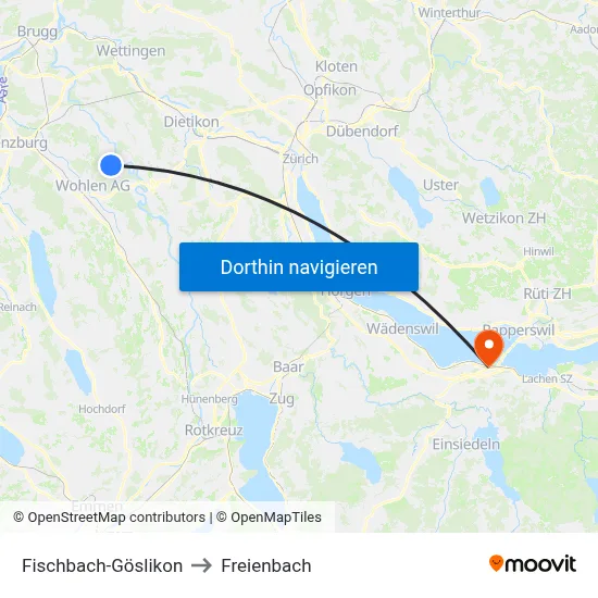 Fischbach-Göslikon to Freienbach map