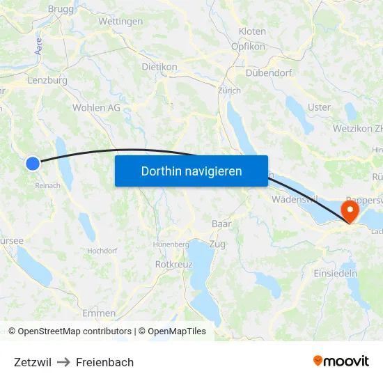 Zetzwil to Freienbach map
