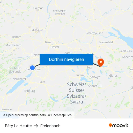 Péry-La Heutte to Freienbach map