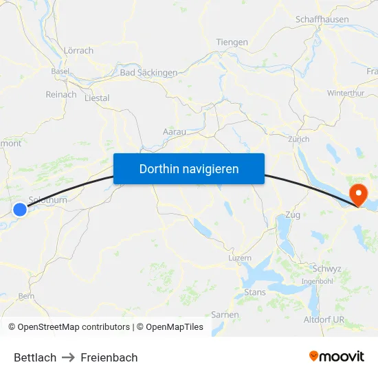 Bettlach to Freienbach map