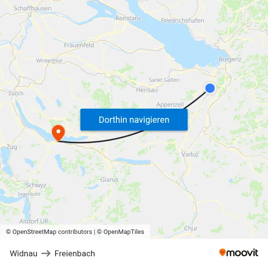 Widnau to Freienbach map