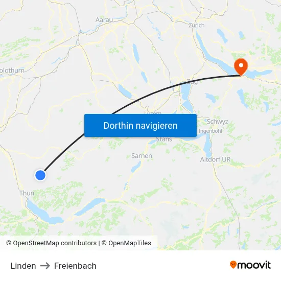 Linden to Freienbach map