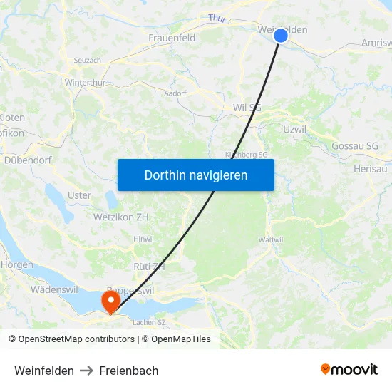 Weinfelden to Freienbach map