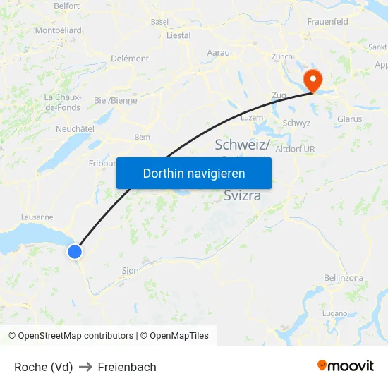 Roche (Vd) to Freienbach map