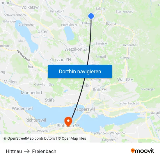 Hittnau to Freienbach map