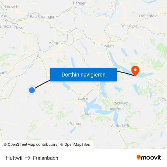 Huttwil to Freienbach map