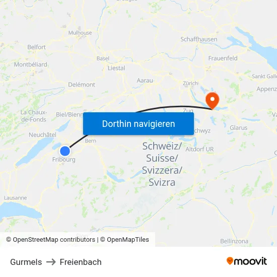 Gurmels to Freienbach map