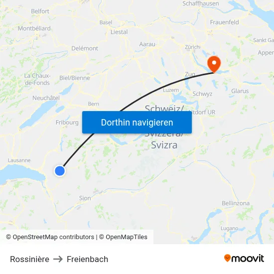Rossinière to Freienbach map