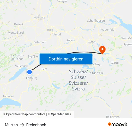 Murten to Freienbach map