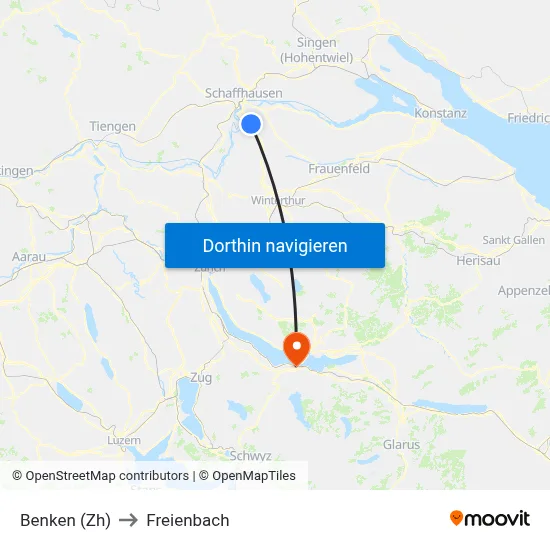 Benken (Zh) to Freienbach map