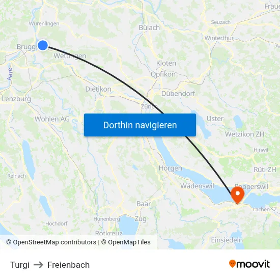 Turgi to Freienbach map