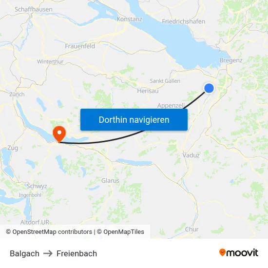 Balgach to Freienbach map