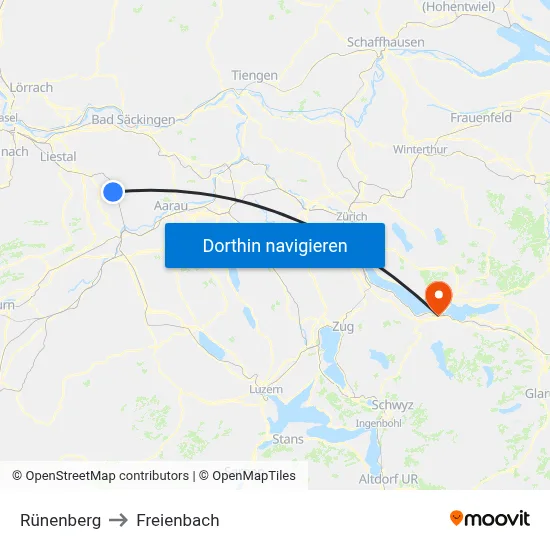 Rünenberg to Freienbach map