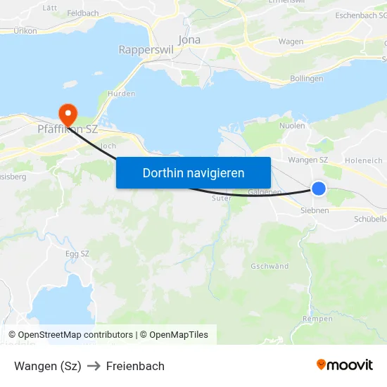 Wangen (Sz) to Freienbach map