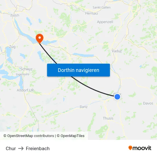 Chur to Freienbach map