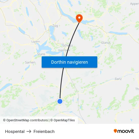 Hospental to Freienbach map
