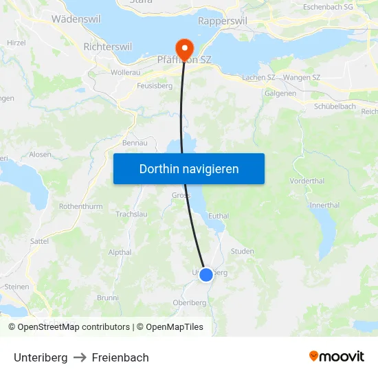 Unteriberg to Freienbach map