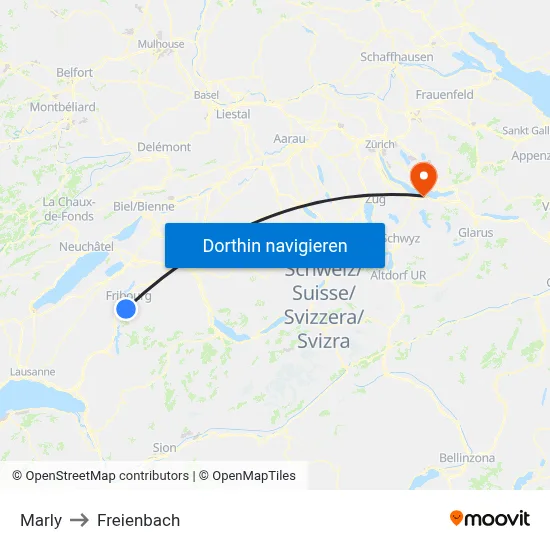 Marly to Freienbach map