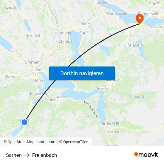 Sarnen to Freienbach map