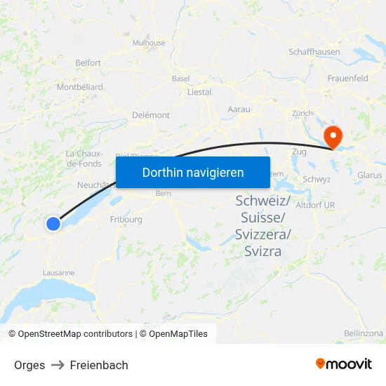 Orges to Freienbach map