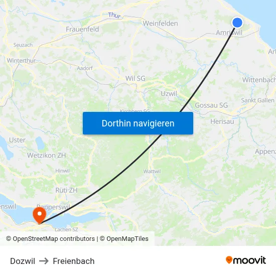 Dozwil to Freienbach map