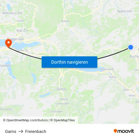 Gams to Freienbach map