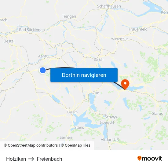 Holziken to Freienbach map