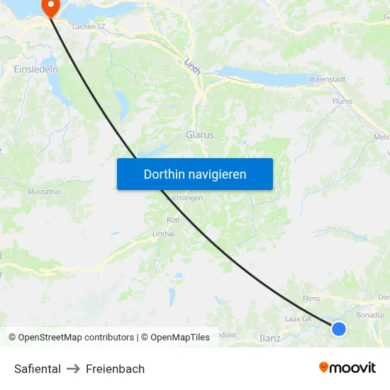 Safiental to Freienbach map