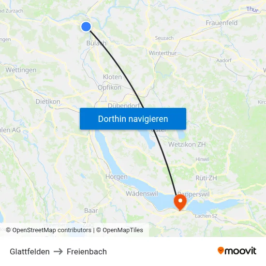 Glattfelden to Freienbach map