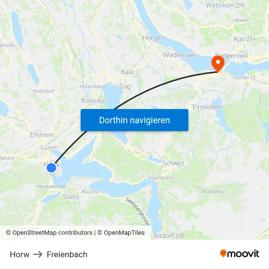 Horw to Freienbach map