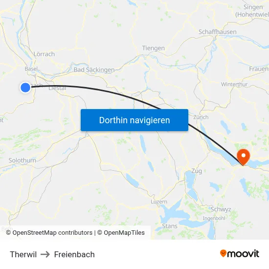 Therwil to Freienbach map