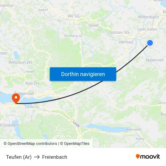 Teufen (Ar) to Freienbach map
