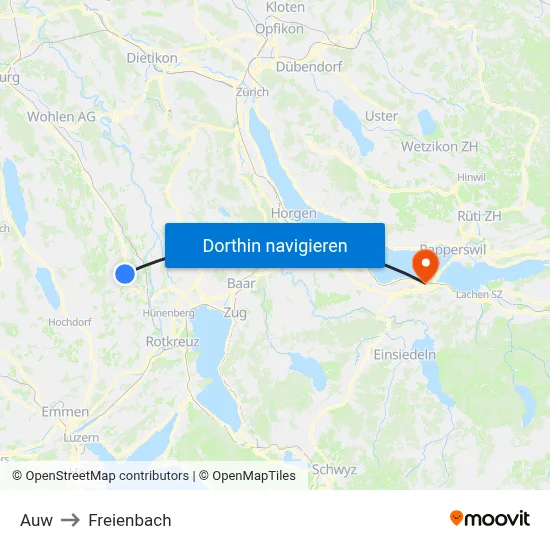 Auw to Freienbach map