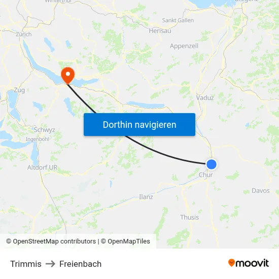 Trimmis to Freienbach map