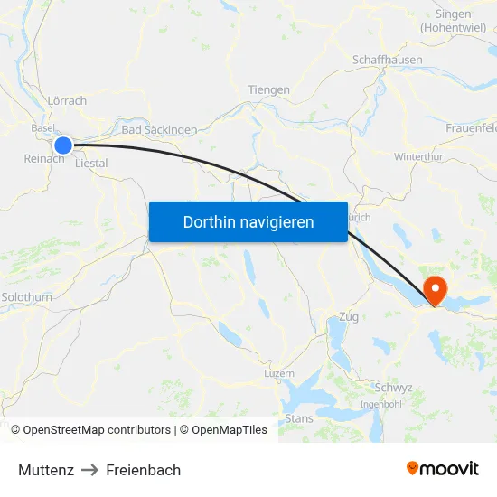 Muttenz to Freienbach map
