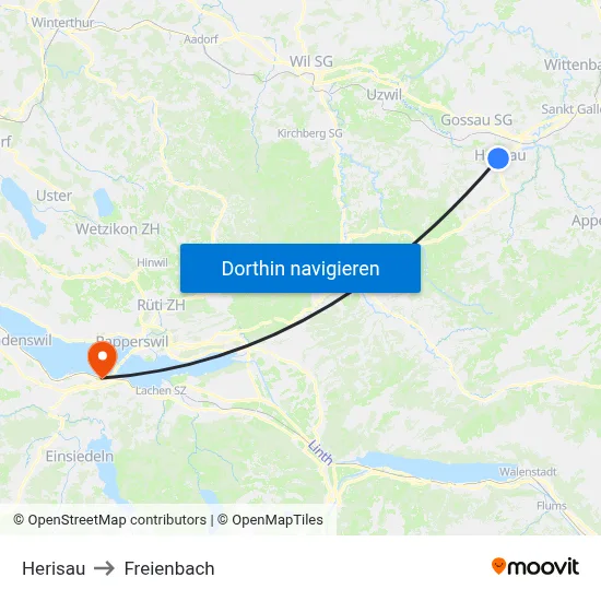 Herisau to Freienbach map