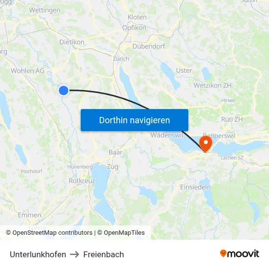 Unterlunkhofen to Freienbach map