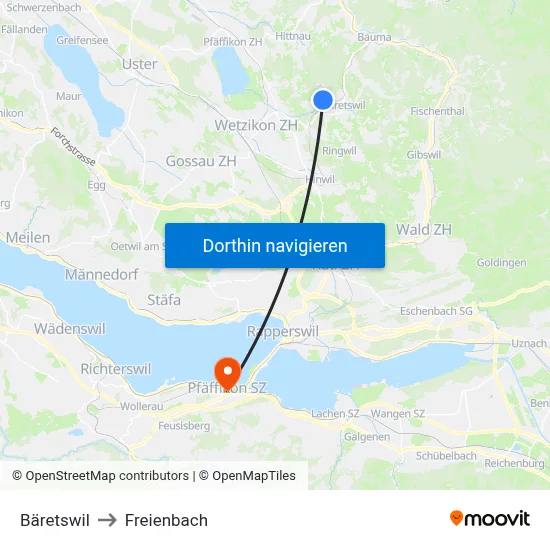 Bäretswil to Freienbach map