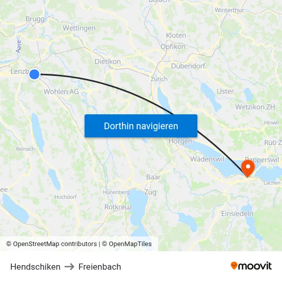 Hendschiken to Freienbach map