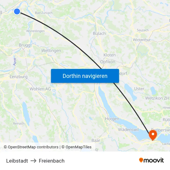 Leibstadt to Freienbach map
