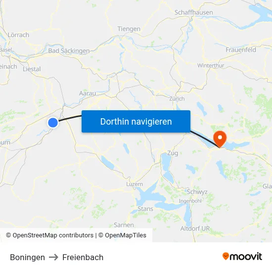 Boningen to Freienbach map