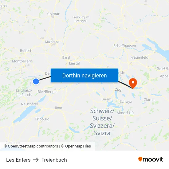 Les Enfers to Freienbach map