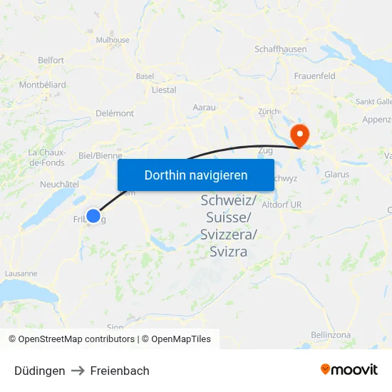 Düdingen to Freienbach map