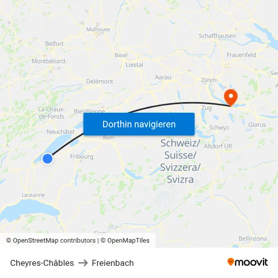 Cheyres-Châbles to Freienbach map