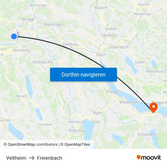 Veltheim to Freienbach map