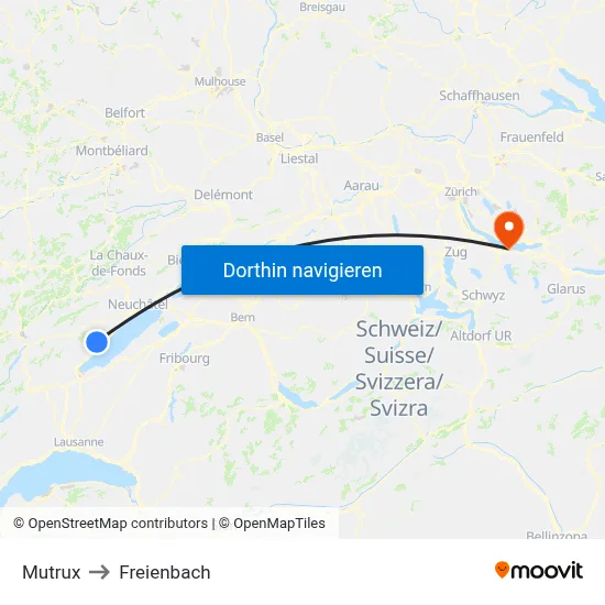 Mutrux to Freienbach map