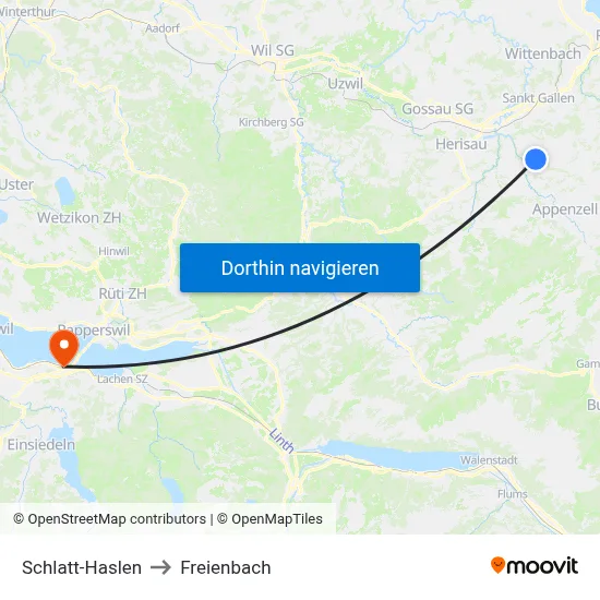 Schlatt-Haslen to Freienbach map