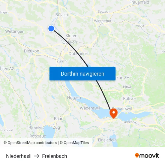 Niederhasli to Freienbach map